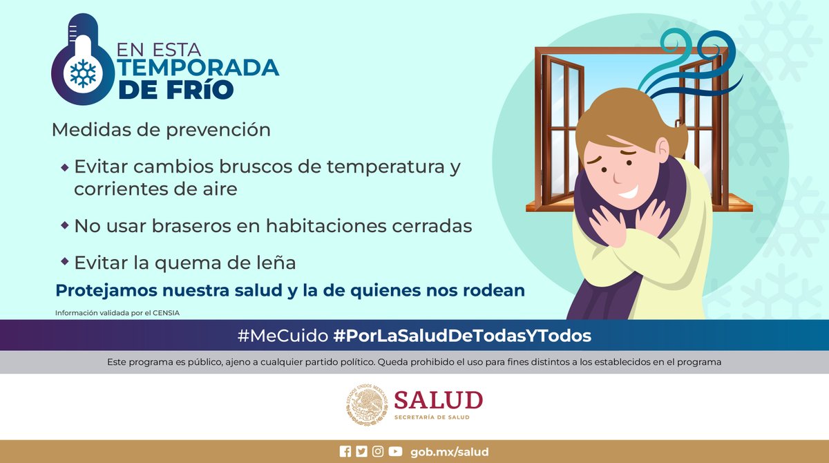 ❄️ En esta #TemporadaDeFrío ❄️

Una manera de cuidar tu salud, además de abrigarte bien, es evitar los cambios bruscos de temperatura y corrientes de aire.

Conoce más en ➡️ bit.ly/3ygqfrV

#MeCuido
#PorLaSaludDeTodasYTodos