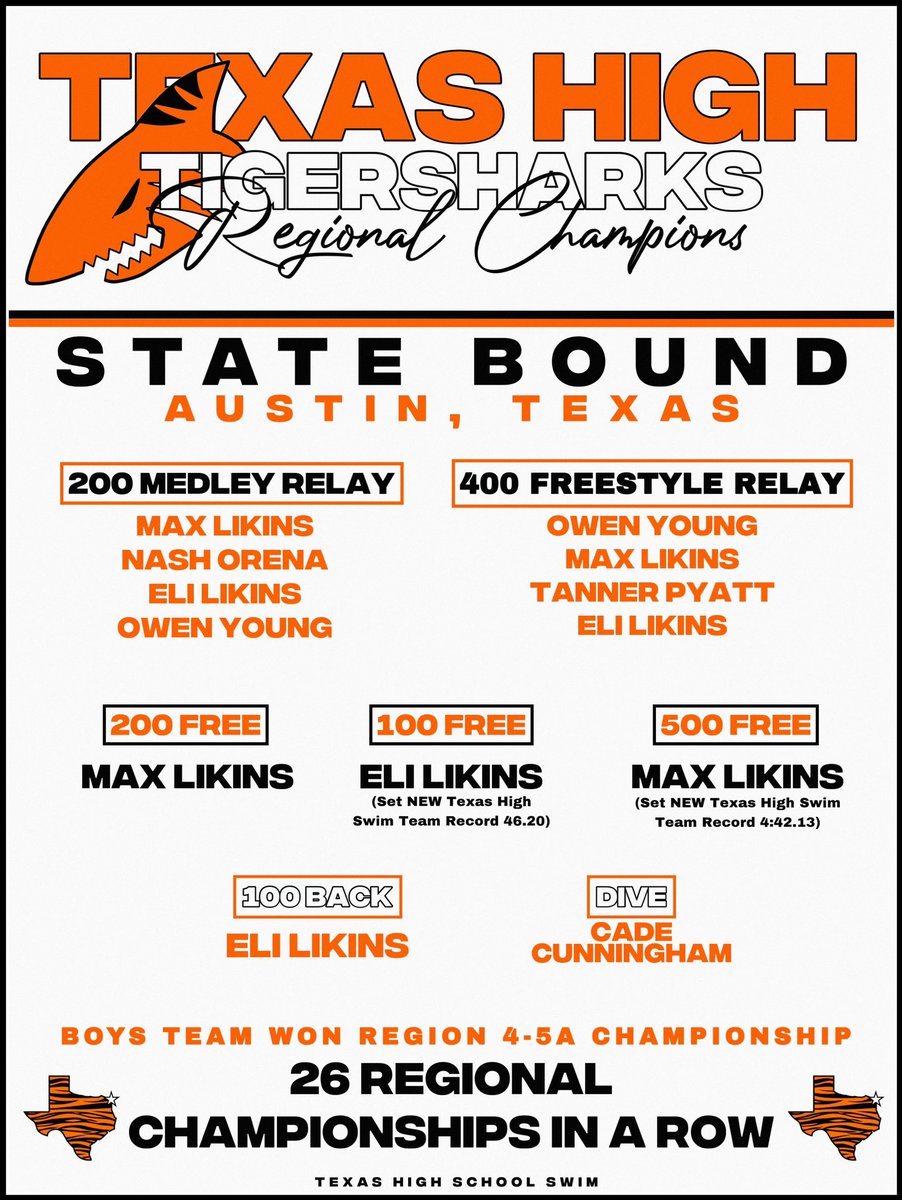 StanfordGerry's tweet photo. Congrats to our state qualifying @TXTigerSharks and our 26th in a row boys regional championships. #PTK https://t.co/pVQJropE01