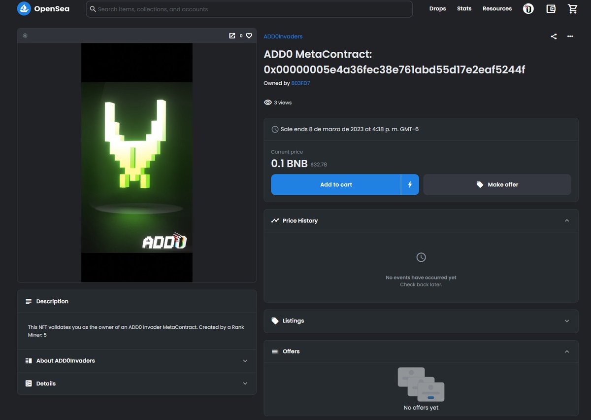 ADD0Meta's tweet photo. 👾The first Invader and MetaContract that was published in OpenSea, thanks to the compatibility of the ERC-721 protocol we can sell in any marketplace these are amazing because we can sell the property of an address and a smart contract through NFTs.

#web3 #solidity #nft #crypto https://t.co/M8n5WKgBEI