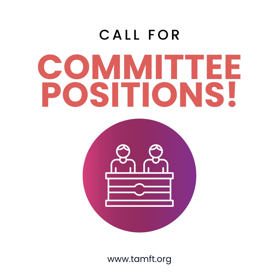 TAMFTinfo's tweet photo. We are still accepting applications for committee service! If you have a particular interest or talent in something, we have a committee for you! Learn more about the various committees as well as their time commitments. Support TAMFT today! https://t.co/PZVI30IMHg https://t.co/zOISg6W1Cs