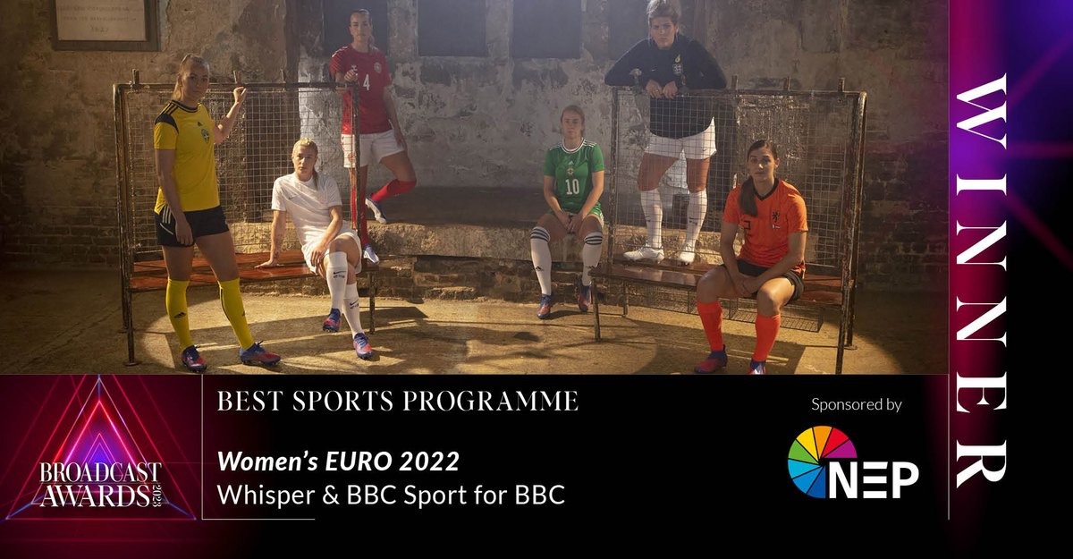 The winner of the award for Best Sports Programme, sponsored by <a href="/NEP_UKI/">NEP UK & Ireland</a>, is - Women's EURO 2022, <a href="/WeAreWhisperTV/">Whisper</a> &amp; <a href="/BBCSport/">BBC Sport</a> for <a href="/BBC/">BBC</a>. #BA2023