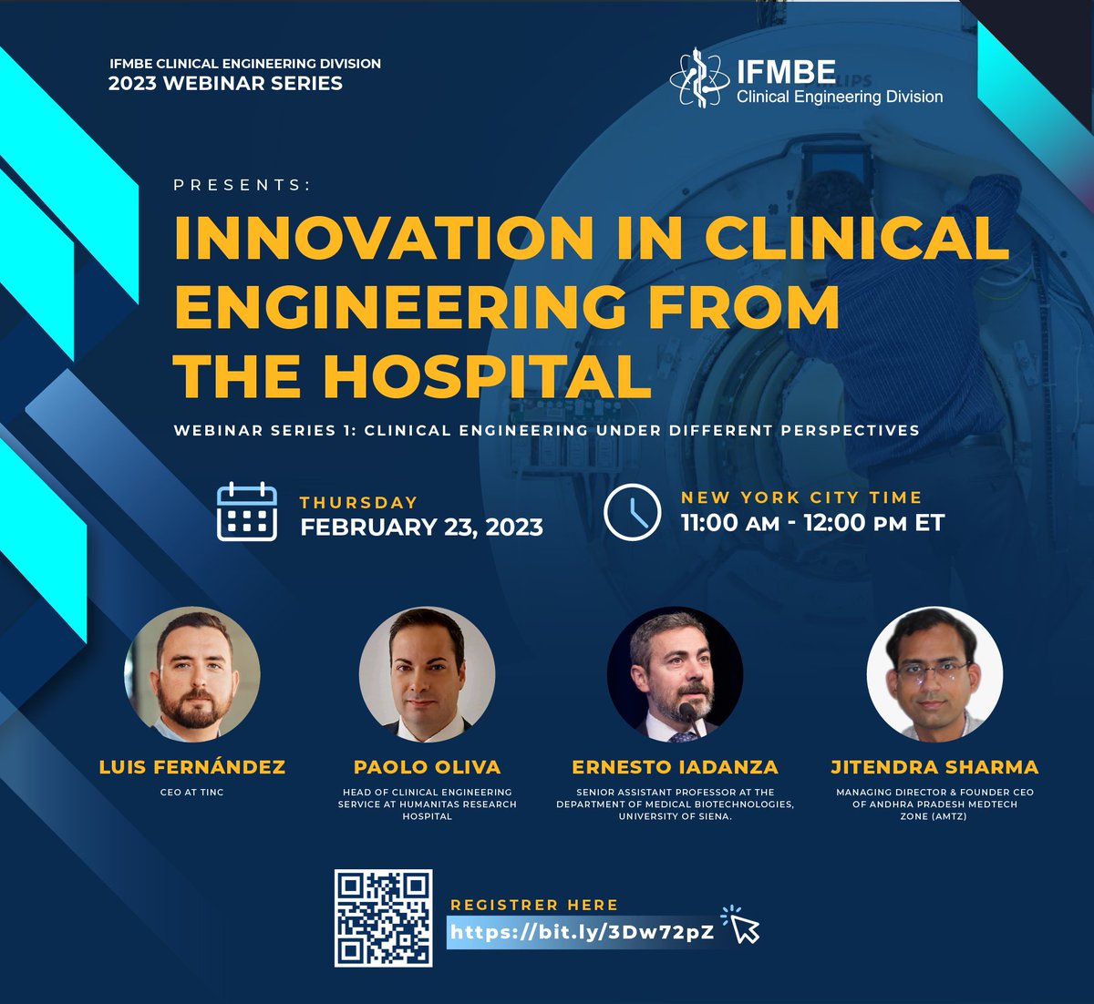 cedifmbe's tweet photo. 𝐈𝐅𝐌𝐁𝐄 𝐂𝐄𝐃 𝐏𝐫𝐞𝐬𝐞𝐧𝐭𝐬: Innovation in Clinical Engineering from the Hospital

Our knowledgeable speakers will examine the latest breakthroughs and chances for innovation in Clinical Engineering with a hospital's viewpoint. https://t.co/BEV0F48kbz
