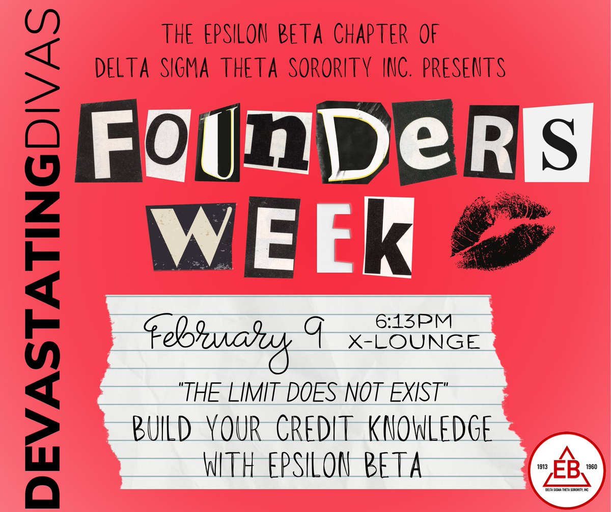 TexasDeltas's tweet photo. The limit does not exist! Build your credit knowledge with Epsilon Beta at 6:13pm in the X-Lounge! 📈 https://t.co/mPgcjbpyqY