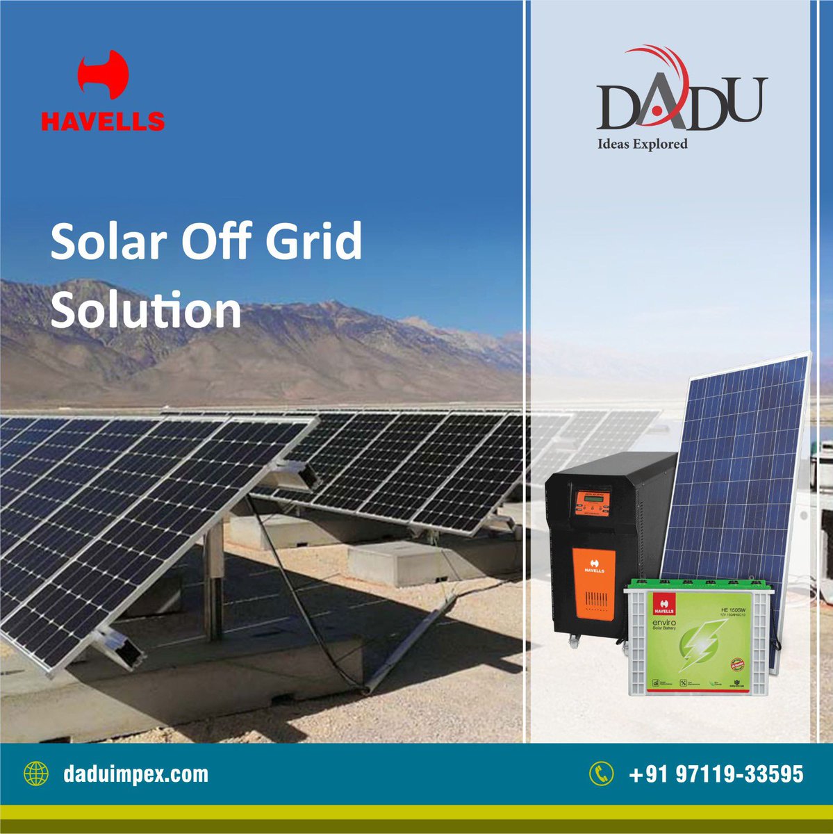 Havells 𝗦𝗢𝗟𝗔𝗥 𝗢𝗙𝗙 𝗚𝗥𝗜𝗗 𝗦𝗢𝗟𝗨𝗧𝗜𝗢𝗡𝗦
With #Havells end to end customized power back solution power your loads in case of power cuts
#Solar #SolarProducts #greenenergy #solarnews #solarscoop #solarenergy #solarplants #india #renewableenergy #solarpower #solarpower