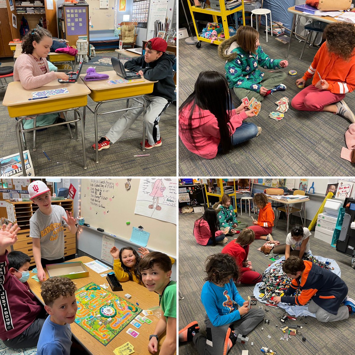 Ms_Kroll's tweet photo. Busy day in Fifth Grade! First we went to @IUJSoM to hear the orchestra play, then had our delayed #globaldayofplay Lots of different learning happened #inmyclassroom @UniversityElem @MCCSC_EDU https://t.co/fqPPCYJDpp