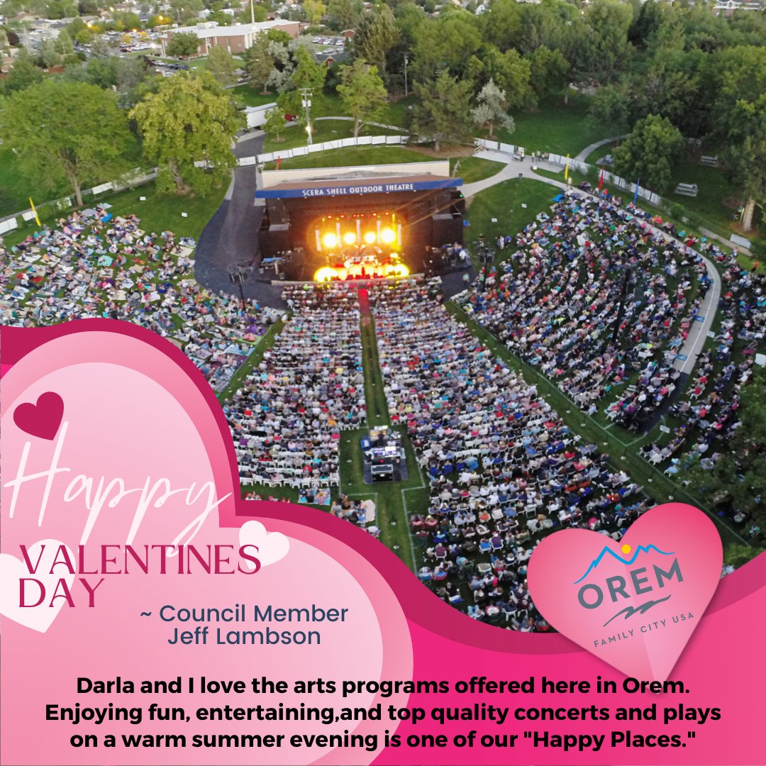 What is your favorite experience with your sweetheart in Orem. Council Member Jeff Lambson and his wife have found their happy place at the Scera Shell Outdoor Theater.
