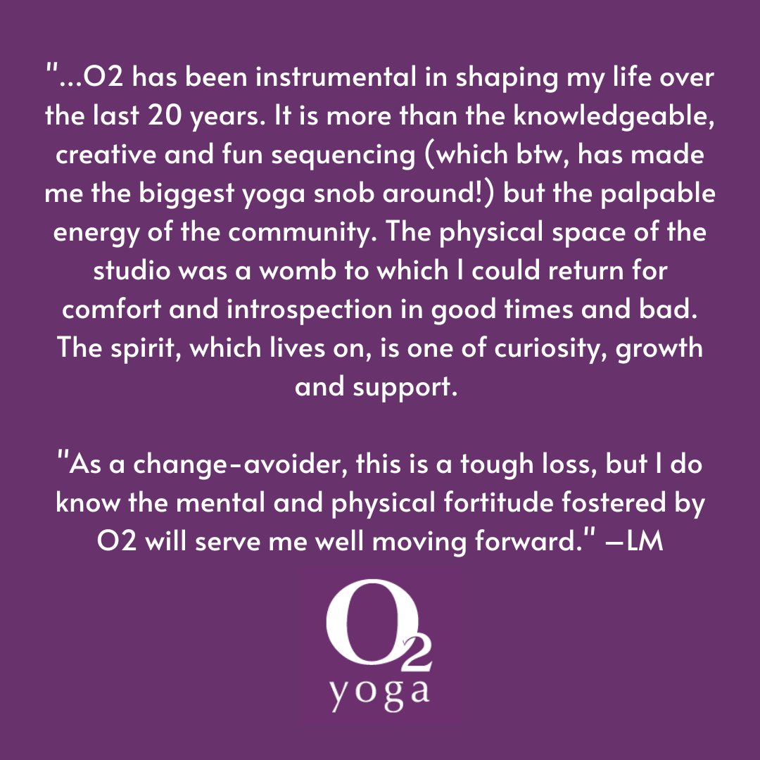 O2_Yoga's tweet photo. Magic, curiosity, growth, and support. We hope that these aspects of O2 Yoga carry on and on, too! 💜🥰💜

#yoga #YogaAtHome #O2yogaeverywhere #farewell #gratitude #transition https://t.co/bpKt8Gxh0n