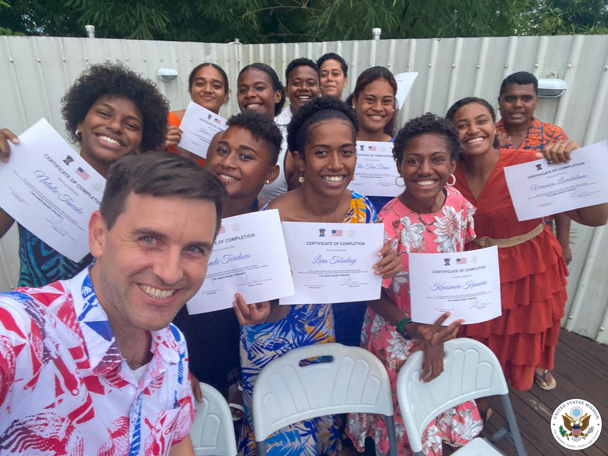 🇺🇸🏉🌱🇫🇯 Congratulations to the 12 graduates of Rugby Academy Fiji's Women’s Agro-Rugby Program! Great job successfully completing the 10-week program on basic agricultural, rugby, and business skills! We are proud to have supported this with a Public Diplomacy Small Grant!