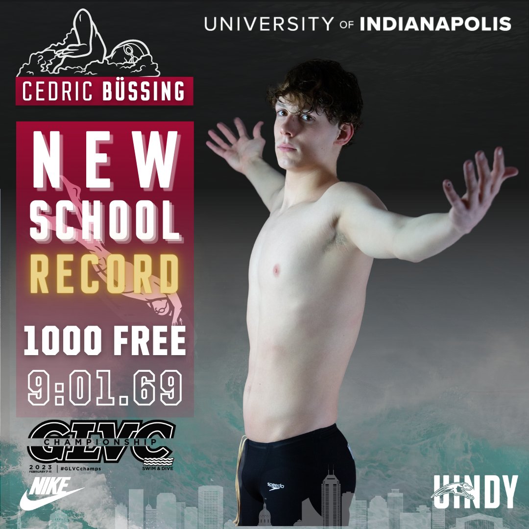 New School Record‼️ - You cant stop him Cedric Büssing crushed the 1000 Free School Record in a time of 9:01.69 on Day 2️⃣ of GLVC Champs 👏🏼👏🏼

Lets Go Hounds!! 

#Hounds #UIndy #Swimming #SchoolRecord #GLVCchamps #GLVC #UIndy #Hounds #Swimming #Diving #NCAA