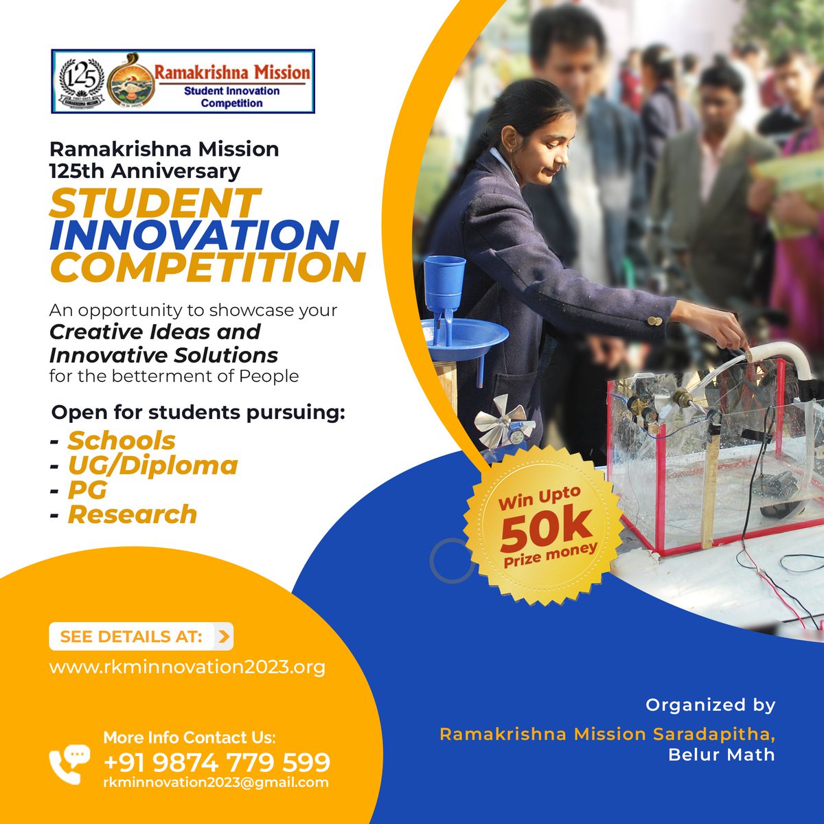 Ramakrishna Mission is celebrating its 125th Anniversary with a Student Innovation Competition to showcase the creative ideas and innovative solutions of students for the betterment of people
#studenttalenthunt
#125thAnniversary
#ramakrishnamission