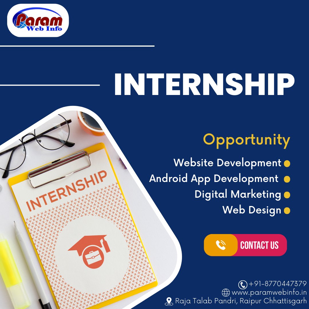 Param_best's tweet photo. Hey! Are looking for an internship? we're providing internship opportunities. you have the opportunity to grab and go ahead.
-
-
#paramsir #paramwebinfo #training #internship #traininggoals
 #raipur #bhilai #digitalmarketingintern #webdevelopmentintern https://t.co/CE77uwTgZ3