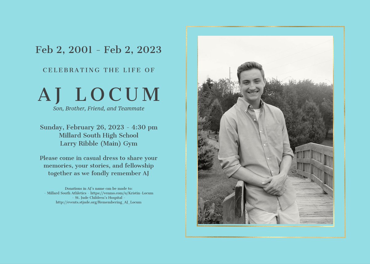 Please share.  AJ touched many people, and any and all are welcome to join us in celebrating his life 🙏❤️