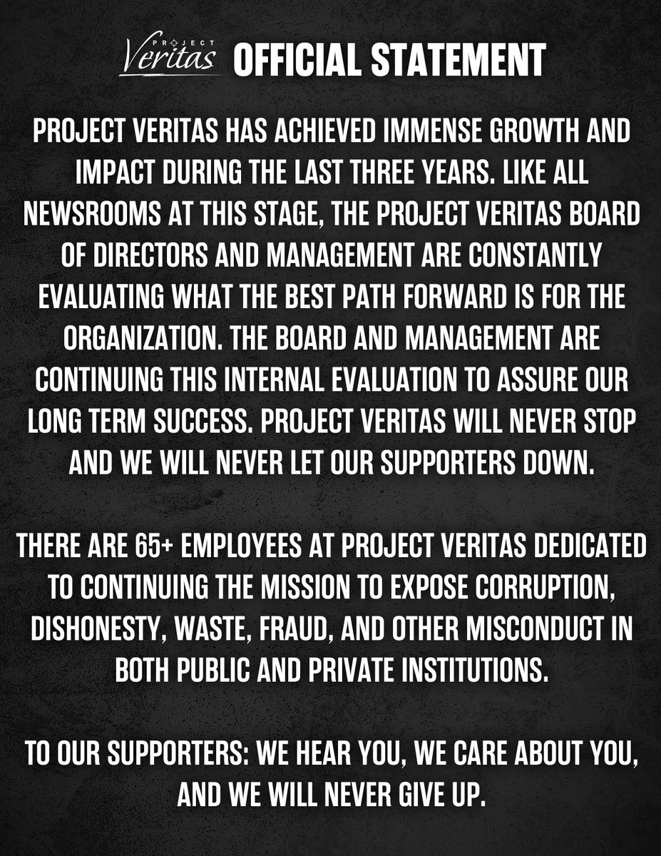 Read more about the article Project Veritas’ Official Response to Today’s News Reports

Despite what the Cor