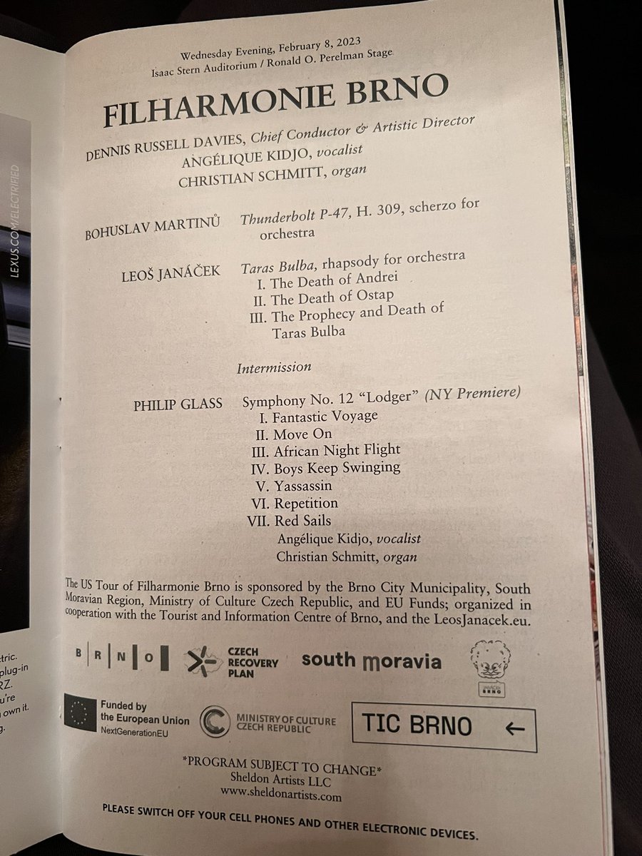 Absolutely thrilled to be <a href="/carnegiehall/">Carnegie Hall</a> for a new symphony by <a href="/philipglass/">Philip Glass</a> and works by 2 other composers I esteem but don’t get enough of, <a href="/martinuofficial/">Bohuslav Martinu official</a> and <a href="/LeosJanacek/">Leoš Janáček</a> many thanks <a href="/FilharmonieBrno/">Filharmonie Brno</a> for this program!