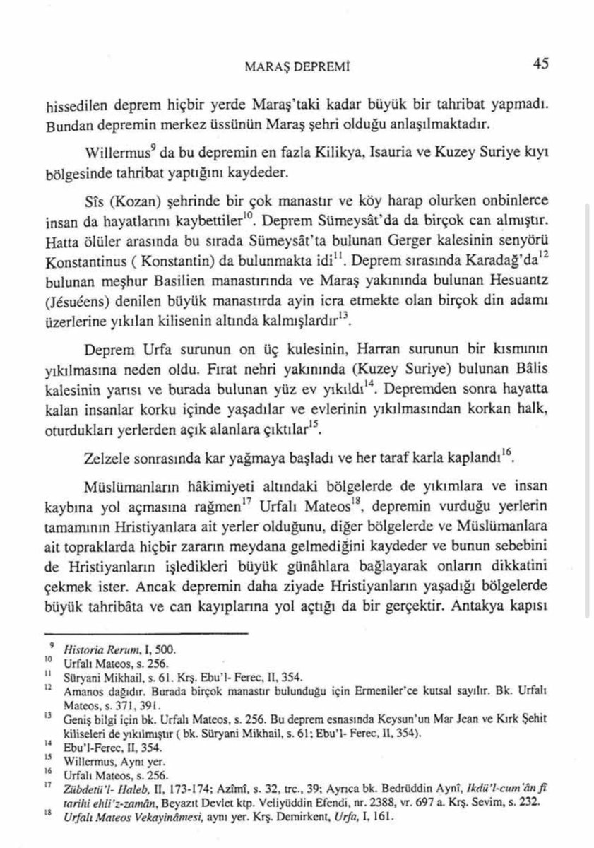 aybar_sedat's tweet photo. Maraş Depremi, 1114, “…çok büyük bir deprem meydana geldi. Herkesin derin uykuda olduğu bir sırada aniden müthiş bir gürültü koptu ve yeryüzü şiddetle sarsıldı”…”Zelzele sonrasında kar yağmaya başladı….” Urfalı Mateos, s.256, @muharrem.keskin https://t.co/TiPUi0XPFw