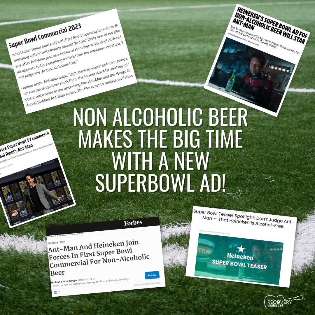 RecoveryUnplugd's tweet photo. Non Alcoholic Beer makes a big Super Bowl debut in the new Ant-Man Ad, finally bringing some attention to sober drink alternatives! 

#SoberDrinks #NonAlcoholic #Mocktail #SoberCurious #RecoveryUnplugged  #SuperBowlAds #SuperBowl2023 https://t.co/ii4An6SYCd