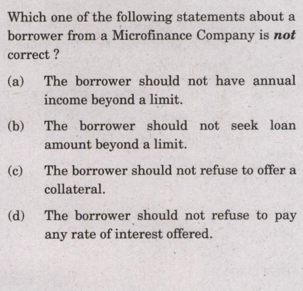NikhilKGOWDA5's tweet photo. If your Economics fundamentals are strong , if you understanding of the idea of micro finance , I think you shouldn’t go wrong in these questions , think of how micro finance company is different from bank and what is their main purpose 🙃 https://t.co/3lwmcOmM5j