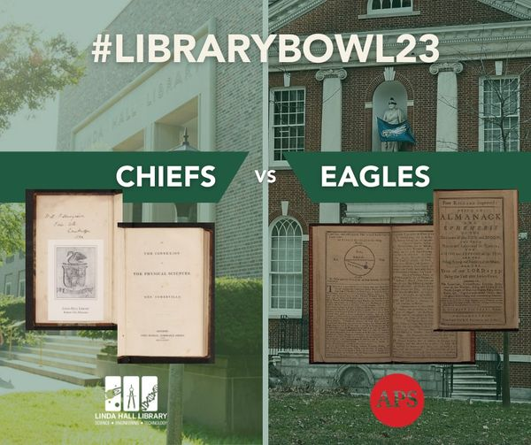 bhgross144's tweet photo. Need another reason to care about this weekend's  #Chiefs-#Eagles #SuperBowl?

@LindaHall_org &amp; @AmPhilSociety are taking the game off the field &amp; into the stacks for #LibraryBowl23!

Learn which #RareBooks are on the line: https://t.co/QU6u2FmB48

#ChiefsKingdom #histSTM #SBLVII https://t.co/ORA1g1MiTH