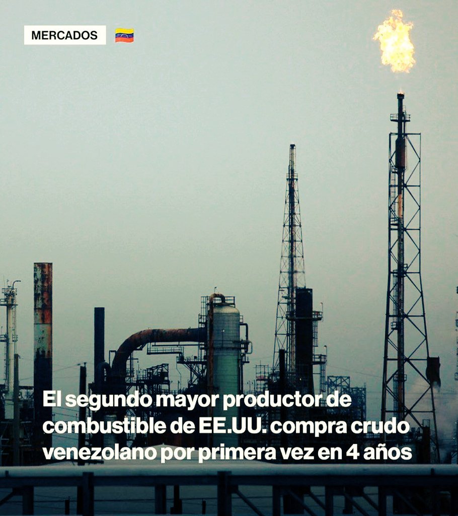 🇻🇪 #ATENCION

Valero Energy, el mayor productor de combustible estadounidense importó crudo del país por primera vez en cuatro años.

Antes de las sanciones, el petróleo pesado venezolano era un producto básico #EEUU

 #ChavezJuventudYVictoria 
🇻🇪 #PatriaGrandeEsCaribe