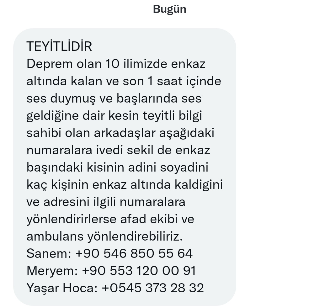 LÜTFEN YAYALIM AFAD EKİBİ VE AMBULANS YÖNLENDİREBİLİRMİŞ MESAJDAKİ NUMARALAR