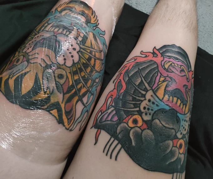 If the tattoo artist had cut my leg off with a plastic fork, it would have hurt less than this tiger tattoo. 