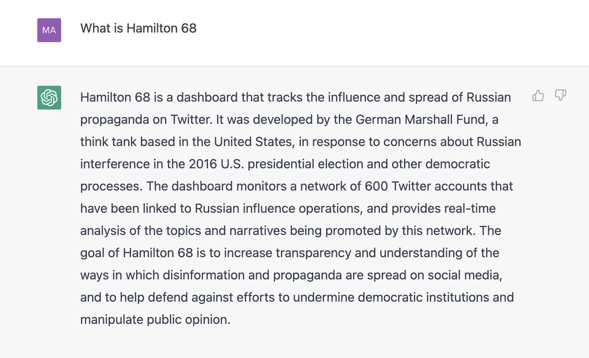 0rf's tweet photo. YIKES: ChatGP still repeating U.S. corporate news disinformation that got exposed as a fraud last month by @MattTaibbi's #TwitterFiles15 https://t.co/dyTZMugl7V
