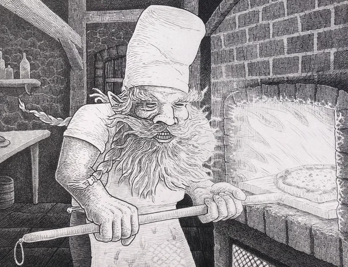Recent commission of a dwarf chef hard at work making pizza. 