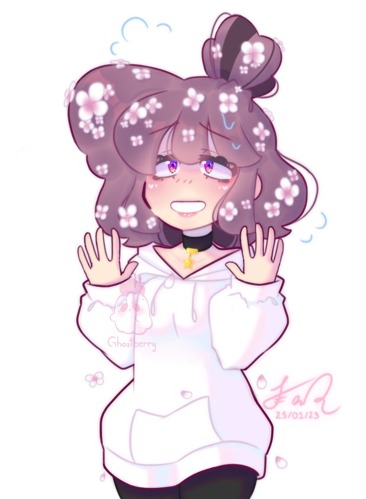 GhostberryCake's tweet photo. . ｡˚*ꕥ🌸ꕥ*˚｡.

#OC #flowers #drawing #art #digitalart 

(I didn't know how to draw the hoodie, so I made two versions TvT) https://t.co/T0ky1yqjKR