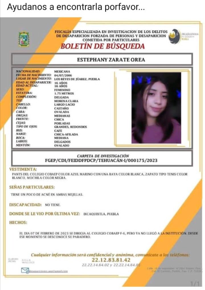 Solmari676's tweet photo. #urgente #Serviciosocial #familiares piden colaboración para encontrar a estudiante #Cobaep F-6  Estephany Zárate Orea de 16 años de edad. Este pasado 7 de febrero la adolescente salió de su domicilio con el uniforme rumbo a la institución #Ixcaquixtla #Puebla pero no llegó. https://t.co/0YcVNR7dYU