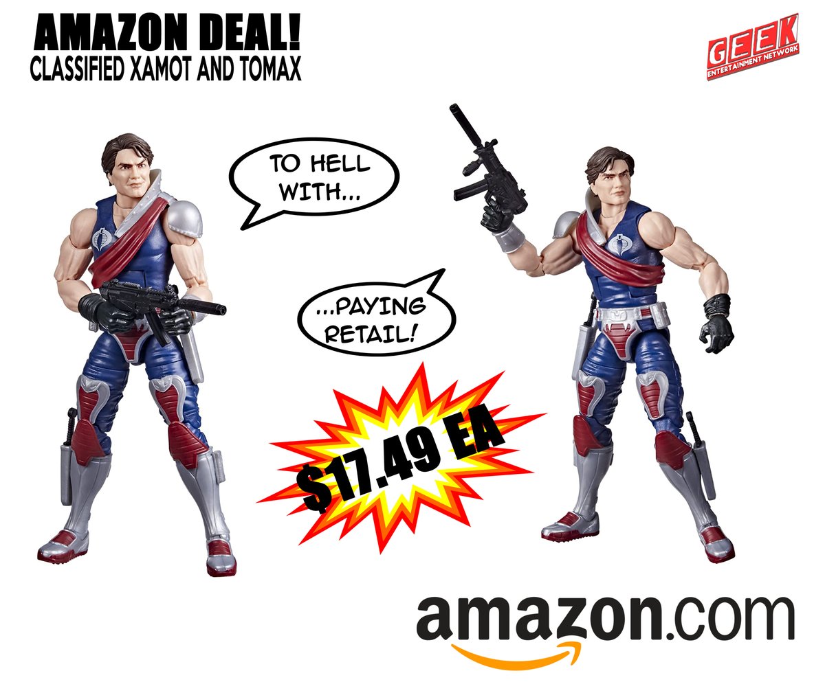 #amazon Limited time offer alert! Get your hands on the legendary #GIJoeClassified duo, Xamot and Tomax, at a #discountedprice of  $17.49 each. Order yours before it's too late!
Xamot: amzn.to/3JSUmx5
Tomax: amzn.to/3YwZNpK
#toydeals #toysales