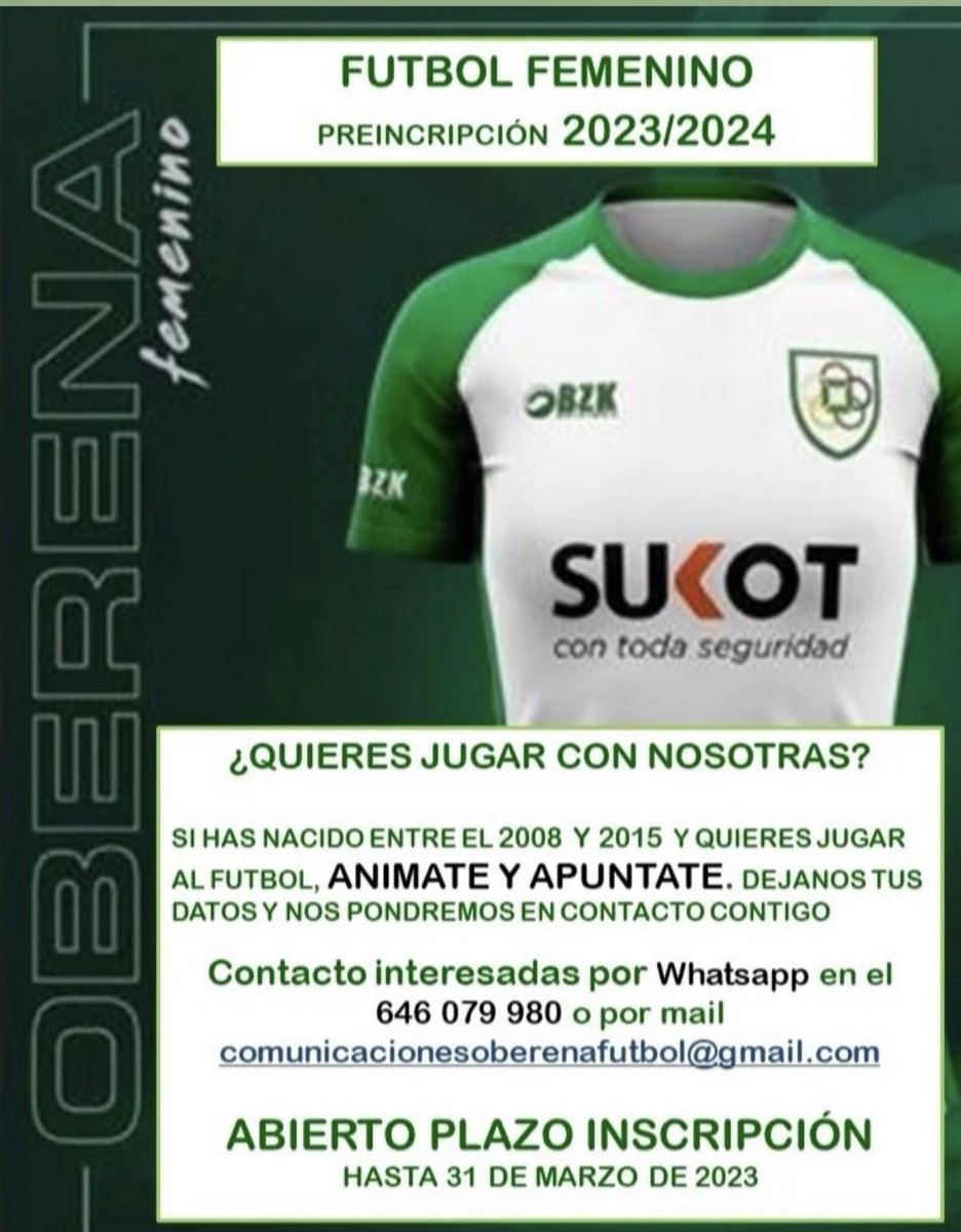 Ser parte de la familia manguiverde…
¿A qué esperas?
#Oberena <a href="/oberenafutbol/">𝗢𝗯𝗲𝗿𝗲𝗻𝗮 𝗙𝘂́𝘁𝗯𝗼𝗹</a> #FútbolFemenino