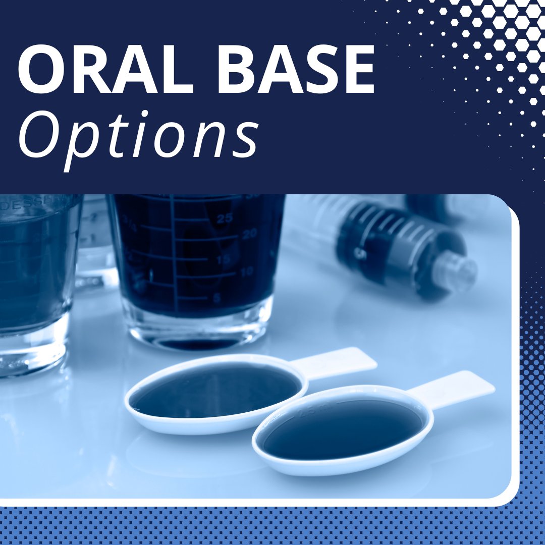 When selecting a base for an #OralMedication, our #CompoundingPharmacist considers a patient’s special #DietaryRestrictions, #Compatibility with the #ActiveIngredient, #pHLevels, and more. The same goes for #VeterinaryMedications. Ask our #Pharmacist about our #OralBase options.