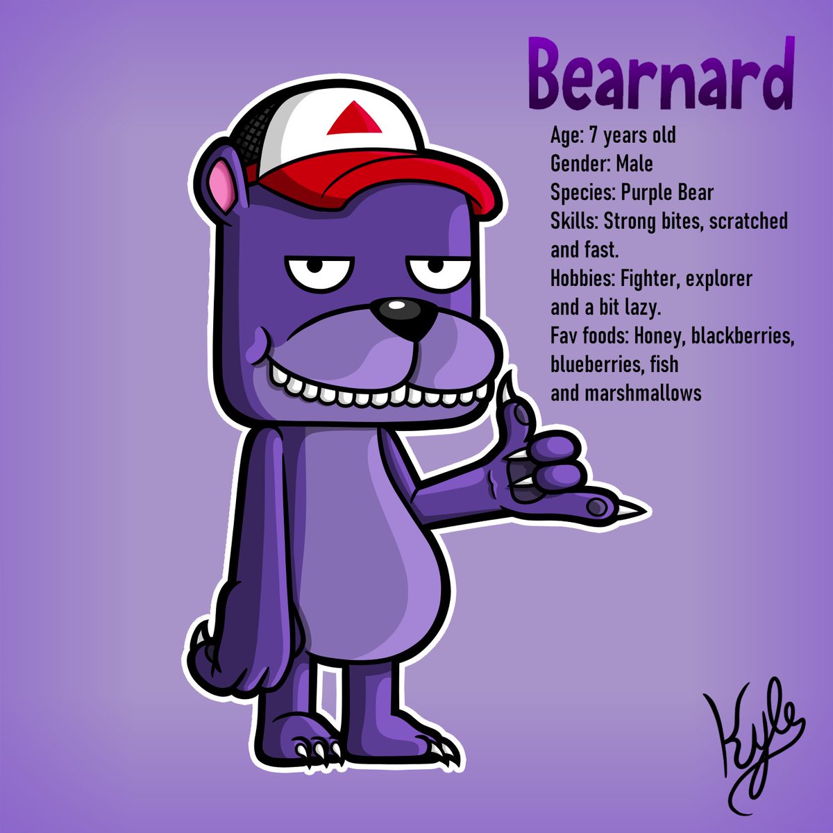 Kyleth3Designer's tweet photo. Meet my new oc, Bearnard, a young bear who dreams of being a strong fighter just like his father. 🐻🤙

#Art #ArtistOnTwitter #digitalart #digitalartist #OC #originalcharacter #characterdesign #cartoon #bear #littlebeart #purpleskin #shittydrawing https://t.co/CyowV71Z4Y