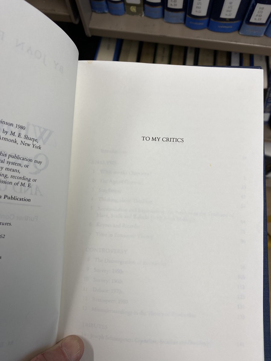 Joan Robinson just straightup dedicating a book to her haters.