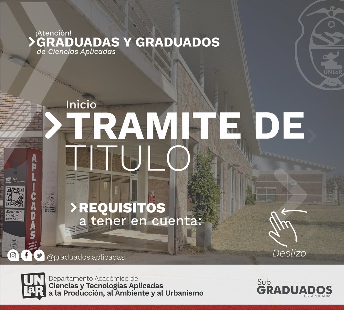 Graduados_Aplic's tweet photo. 🔺REQUISITOS P/ INICIAR TRÁMITE DE TÍTULO | Atención Graduadas y Graduados de Cs. Aplicadas:

• Compartimos con Ustedes los requisitos a tener en cuenta, para iniciar el trámite del título Universitario:

🔺Graduadas/os 2023

+ info. https://t.co/NmISr5VoiY https://t.co/r1a8CrK1ql