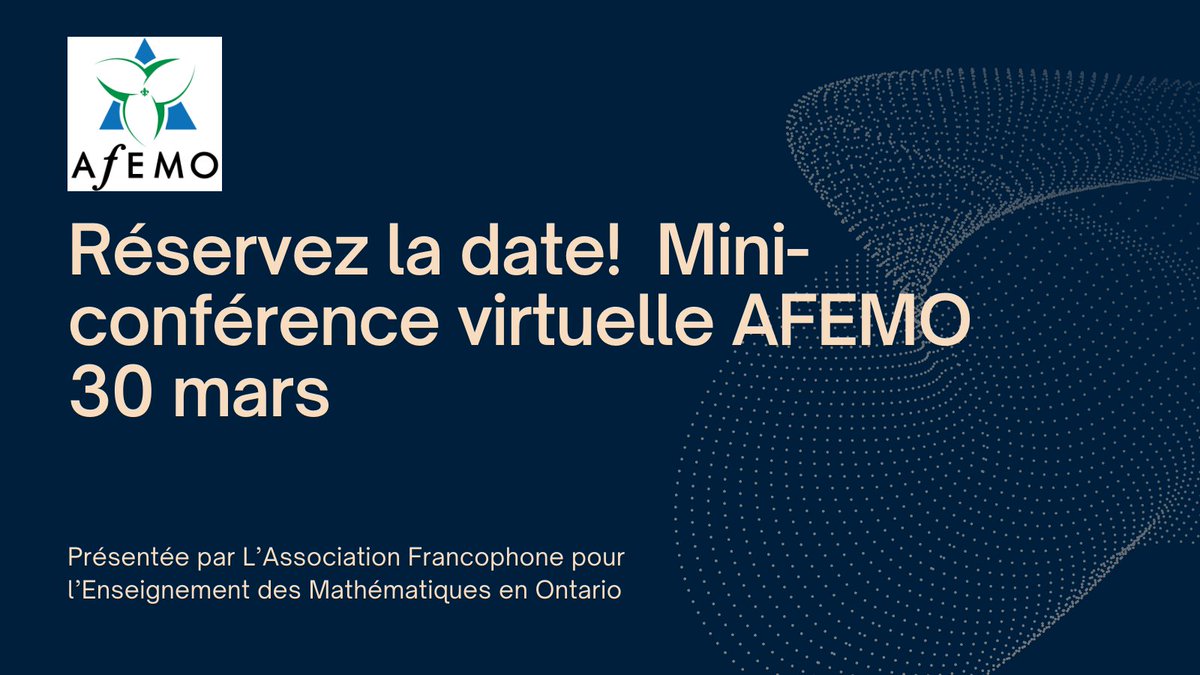 afemo_on_ca's tweet photo. Notre deuxième mini-conférence virtuelle aura lieu le 30 mars de 9 h à 15 h. ☝️ Réservez la date! ☝️ Un courriel vous sera envoyé à la fin février avec le programme détaillé ainsi que le formulaire d'inscription à la journée du 30 mars. (1/4) https://t.co/Rmenr9sHIZ