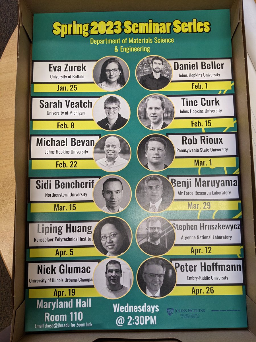 MikeKesslerPhD's tweet photo. Our @JHUMaterials Departmental Seminar Series is off to a great start with more distinguished speakers scheduled each Wednesday throughout the semester. https://t.co/QEze3i6zYj