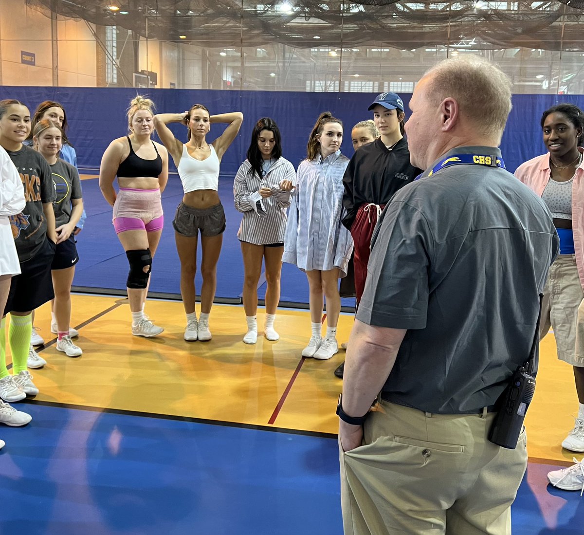 CarmelHSCheer's tweet photo. Greyhound Nation🐾We💙 you!Words of encouragement from our Athletic Director.A visual reminder of how much we are loved.We promise to proudly represent Carmel.Last practice for the Seniors- countless hours spent training on the mats will live on forever.#PACT100 #roadtonationals https://t.co/8PLCD9SwGE
