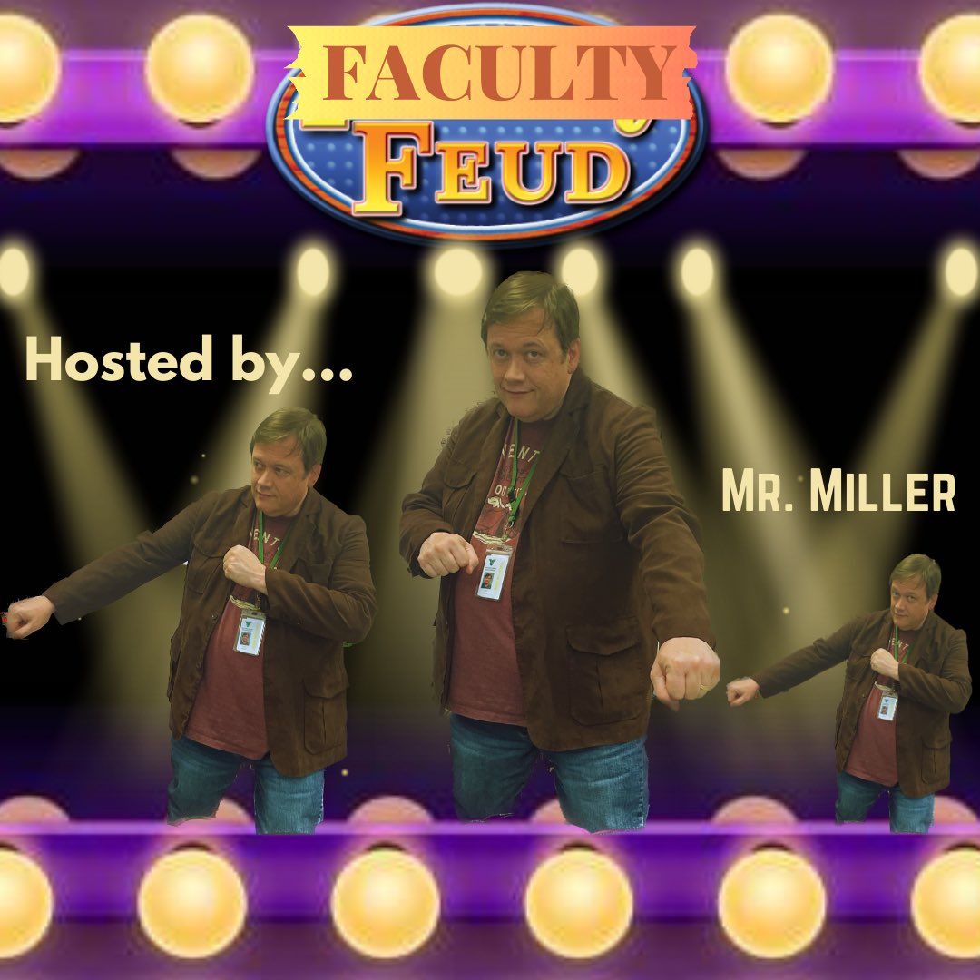 YHS__Senate's tweet photo. 🚨 NEW EVENT: FACULTY FUED!! Join us on March 30th to watch your favorite teachers on YHS’s #1 game show, hosted by Mr. Miller!! 🕺🏽🌟 #FacultyFeud @YHSDeGennaro https://t.co/sxOir5e6Lr