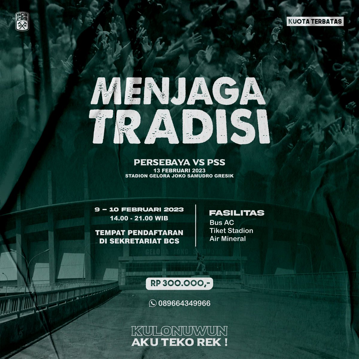⚠️ Info Awayday Gresik ⚠️

Browdii! Hari ini akan dimulai pendaftaran di Sekretariat BCS. Kuota terbatas. Dibuka lebih awal supaya tidak #kemrungsungsakkabupaten 

#PSSday