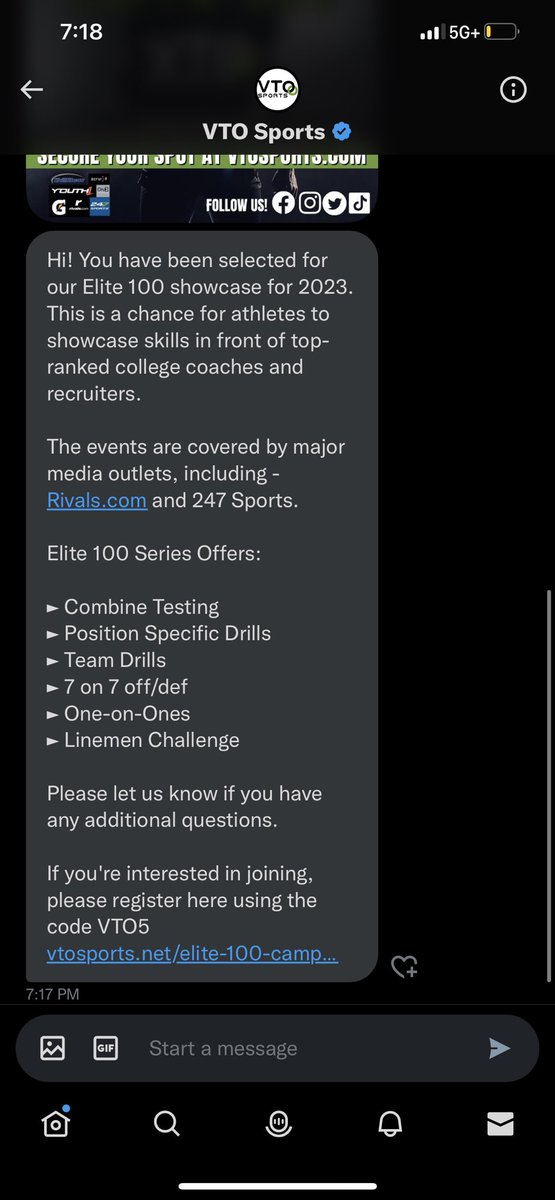Creinhardt08151's tweet photo. Thanks for the invite!@VTOSPORTS @ThrowsCoachO @OLCHS_football https://t.co/5BpyRN56Xi