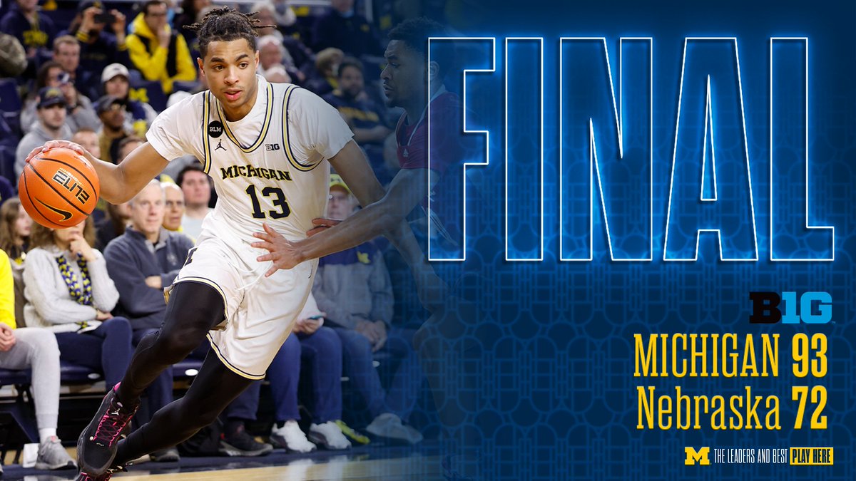 umichbball's tweet photo. Another B1G W 📈

JH: 22P/6 3PT/1R/1A
HD: 16P/10R/2A/1B
DM: 14P/4A

〽️🏀 | #ForCompetitorsOnly
#GoBlue https://t.co/t52JpEUZ3G