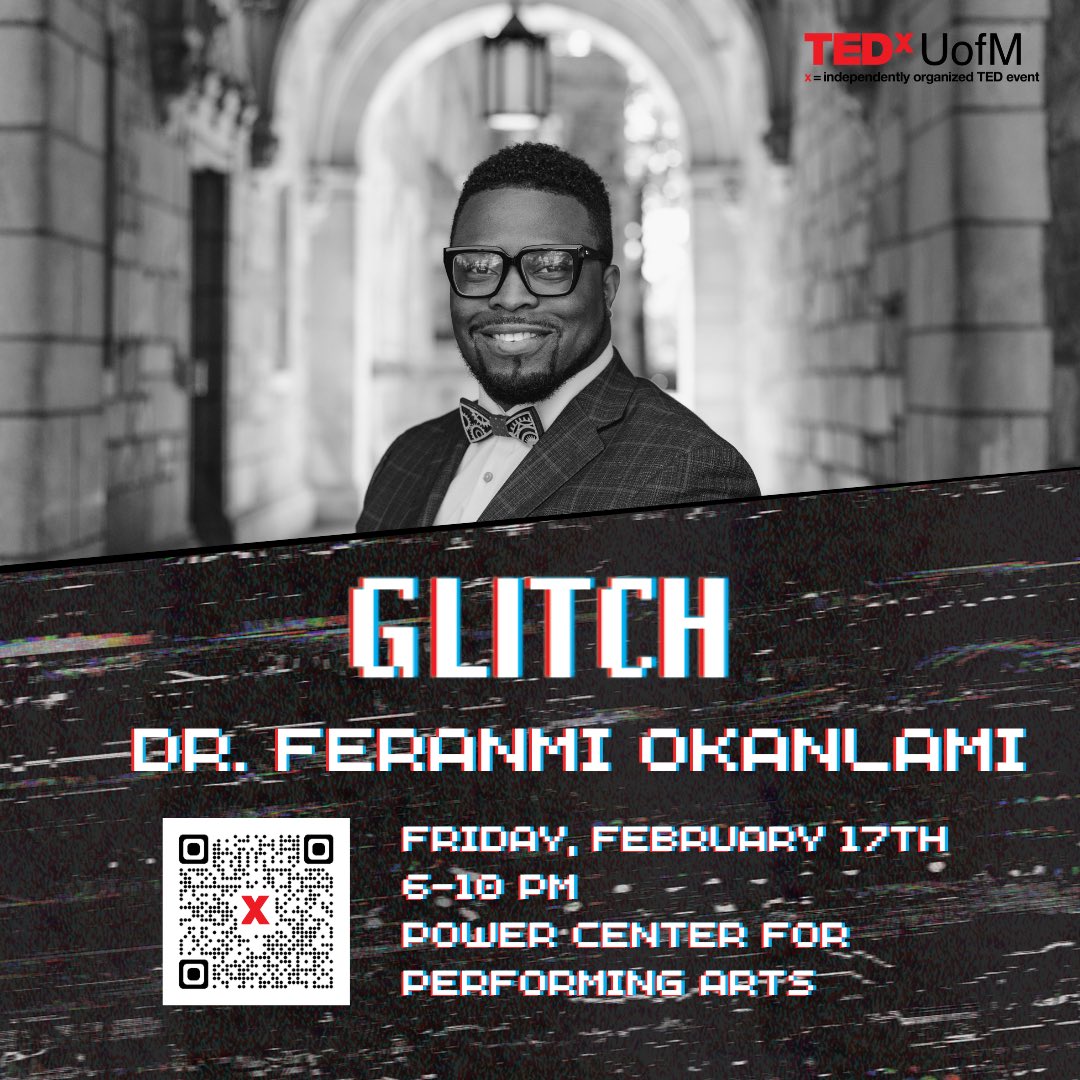 Okanlami's tweet photo. Excited to share that I was fortunate enough to be included in this year’s speaker line up for @TEDxUofM
Theme: “Glitch”
Come join us next week Friday, February 17 at the @UMich Power Center!
#TED
#TEDx
#Grateful
#DisabusingDisability
#ThanksForComingToMyTEDTalk https://t.co/HEoK2uIxIj