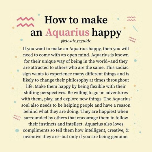 destinysguide's tweet photo. Here's how to make an Aquarius happy. 
For more readings, visit, https://t.co/EQCRdA1ACq
#astrology  #numerology #manifestation  #destinysguide #retrograde #lawofattraction #Aquarius https://t.co/4Qf1PLrs6e