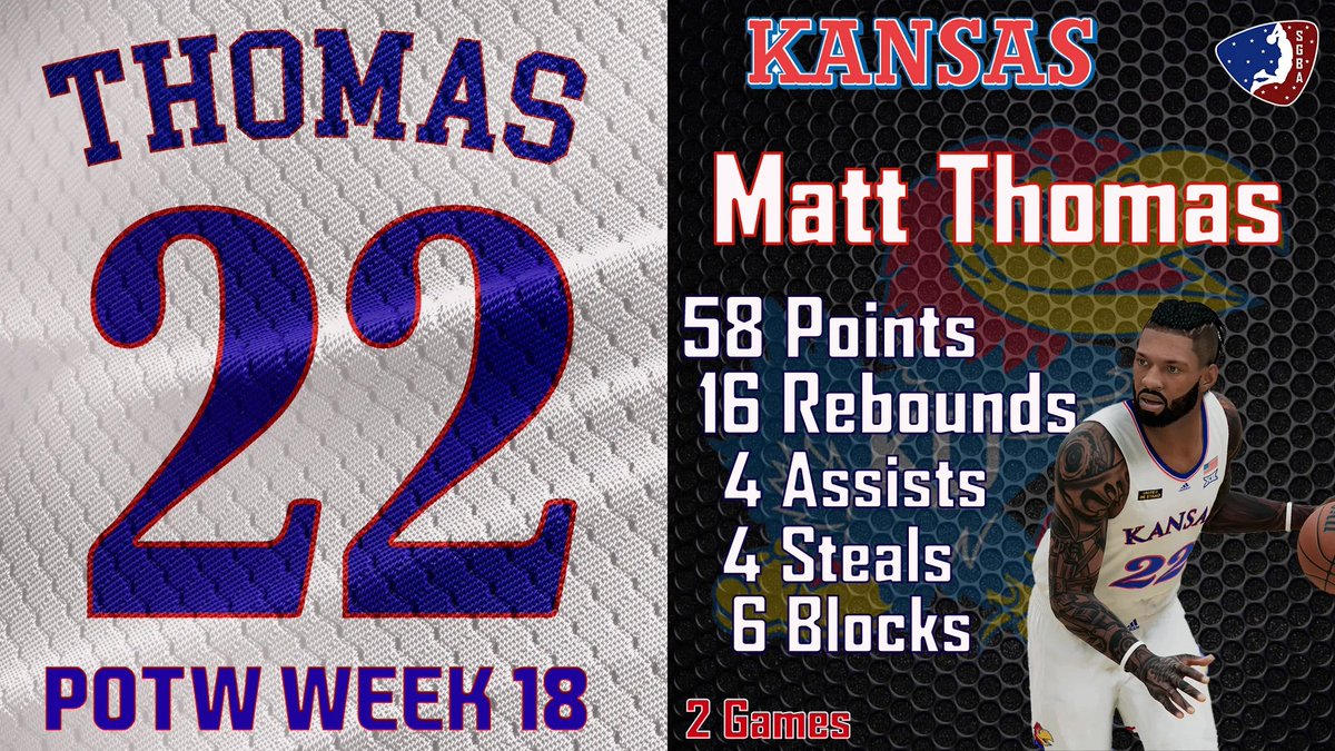 Congrats to Kansas' own <a href="/MattyThomas30/">Matty Thomas</a> for being  named <a href="/SGBA2K/">SGBA</a> Player of the Week  #sgba