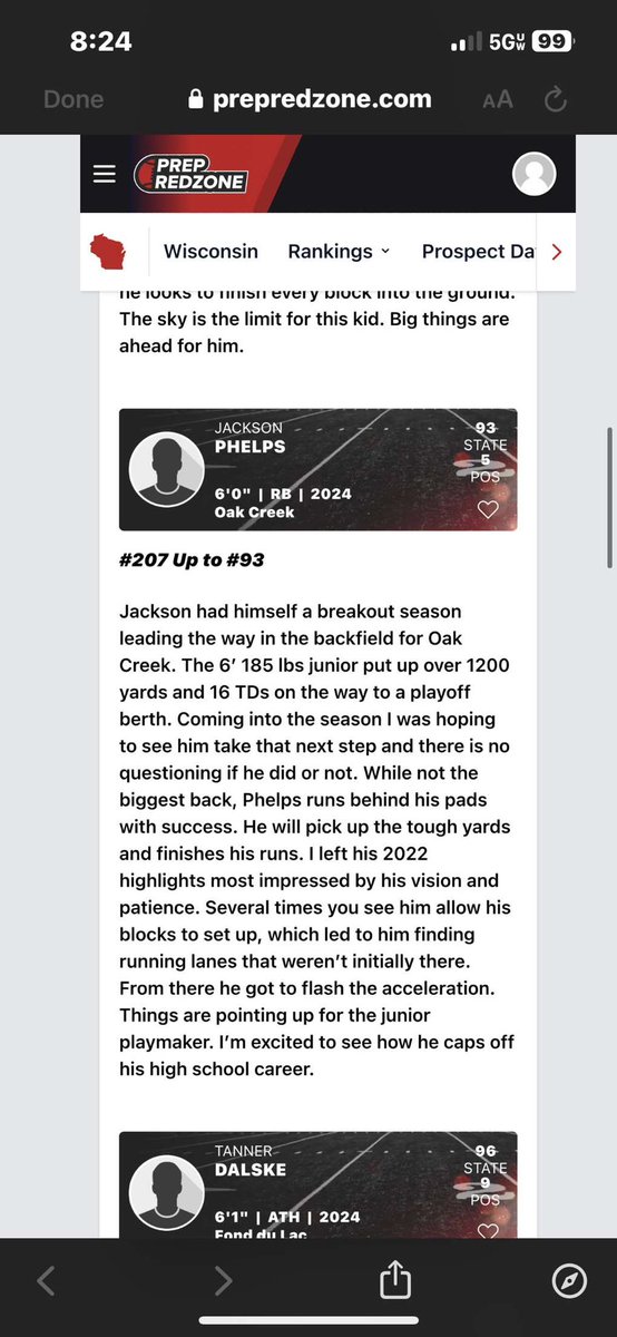 Thank you <a href="/MJ_NFLDraft/">Mark Johnson</a> for the write up, excited for the senior season! 
<a href="/PrepRedzoneWI/">Prep Redzone Wisconsin</a> <a href="/PaarJoel/">Joel Paar</a> <a href="/GramsMatt_/">Coach Grams</a>