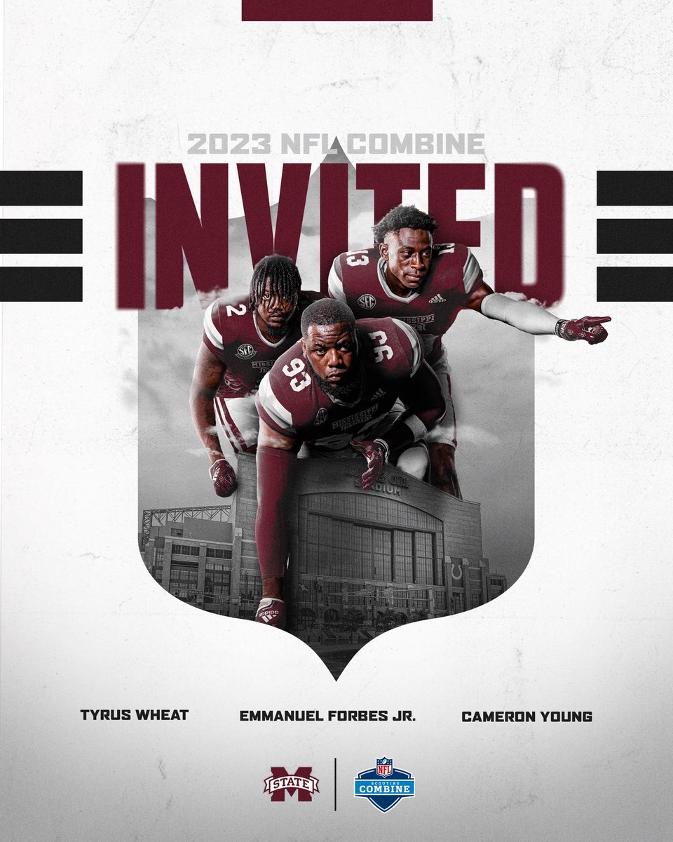 HailStateFB's tweet photo. Dawgs in Indy ✅

@emmanuelforbes7, @Tyrus_Wheat18 and @cameron21young are headed to the @NFL Combine! 

#HailState🐶 https://t.co/MqfRUtPd0u