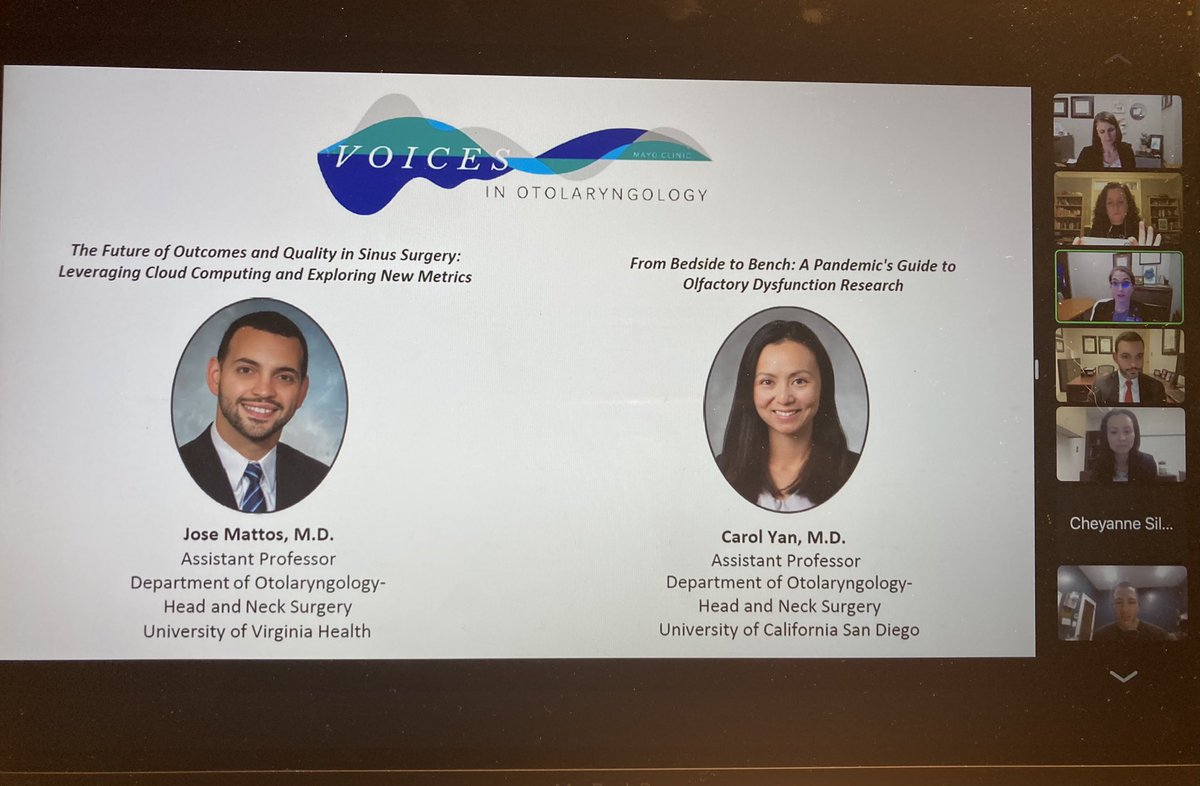 ErinOBrienMD's tweet photo. Start of our #VoicesinOtolaryngology lecture @MayoClinicENT with @uvaotohns Dr Jose Mattos and UCSD Dr Carol Yan @DrYanENT discussing cutting edge research in #sinusitis and #olfaction https://t.co/3WgJCBC3j4