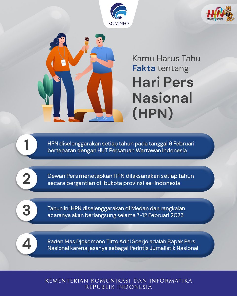 Selamat Hari Pers Nasional, insan pers tanah air!
Semoga peringatan HPN tiap tahun ini menjadi energi untuk terus menggelorakan keberlangsungan dan kebebasan pers di Indonesia.

#HariPersNasional #HPN2023 #HPNSumut2023