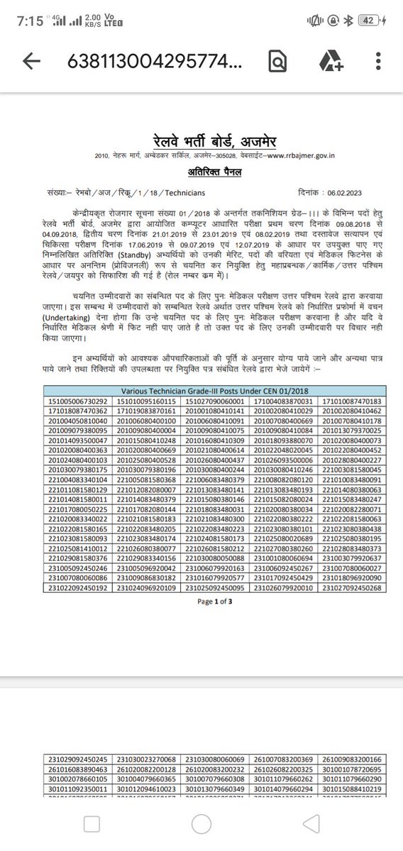 Electrical2024's tweet photo. माननीय @KumariDiya जी आपकी एक फोन कॉल ने @NWRailways 100%  Tech/JEE ka Waiting clear ho gaya राजस्थान के candidate हर आरआरबी में है न कि केवल अजमेर में
 सांसद महोदय हम आपसे रिक्वेस्ट करते हैं कि जैसे अजमेर का 100 % वेटिंग क्लियर हुआ वैसे सभी बोर्ड का क्यों नहीं?? https://t.co/0vIDSyLvlf